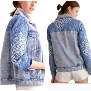 Anthropologie Blue Floral Jean Jacket